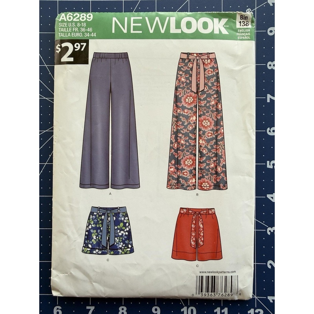 New Look Sewing Pattern A6289 Misses' Pull On Pants‎ & Shorts w Tie Belt Sz 8-18